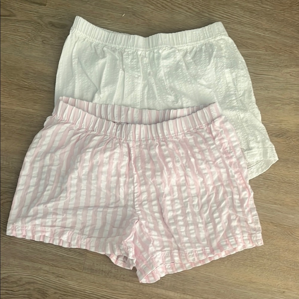 Primark White and Pink Striped Women Shorts